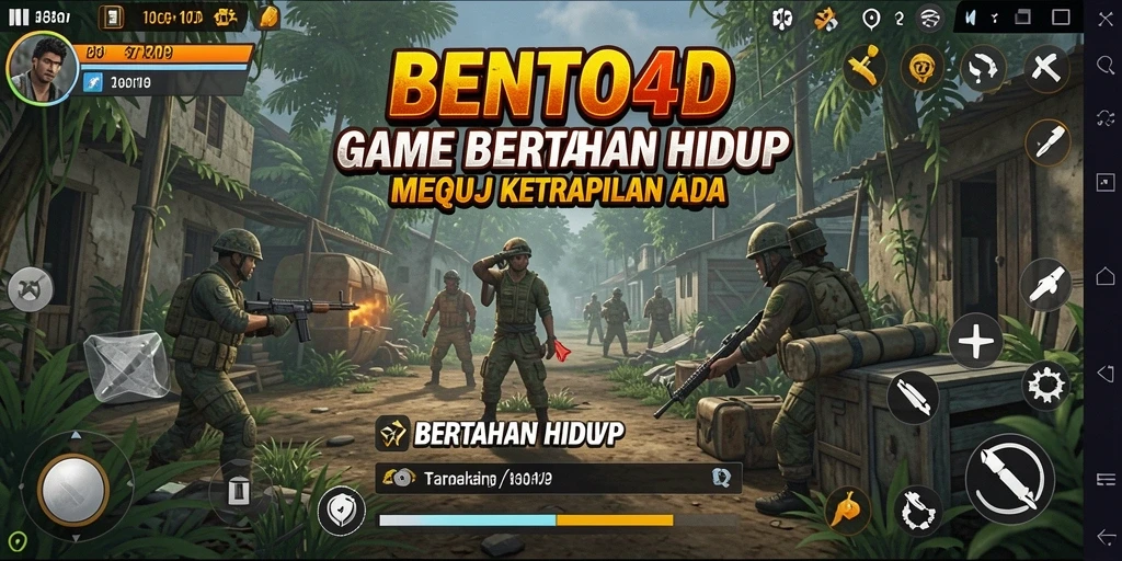 Tampilan antarmuka BENTO4D yang menarik dengan elemen bertahan hidup.