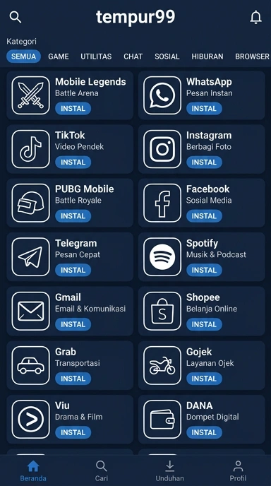 Tampilan katalog aplikasi tempur99